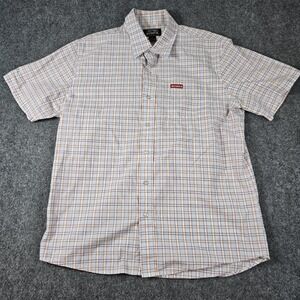 Avirex Men's Short Sleeve Red and White Button Shirt 100% Cotton size Large‎ L